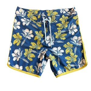 Atlantis Mens Size 38 Swim Trunks Board Shorts Floral Blue Yellow Size 38